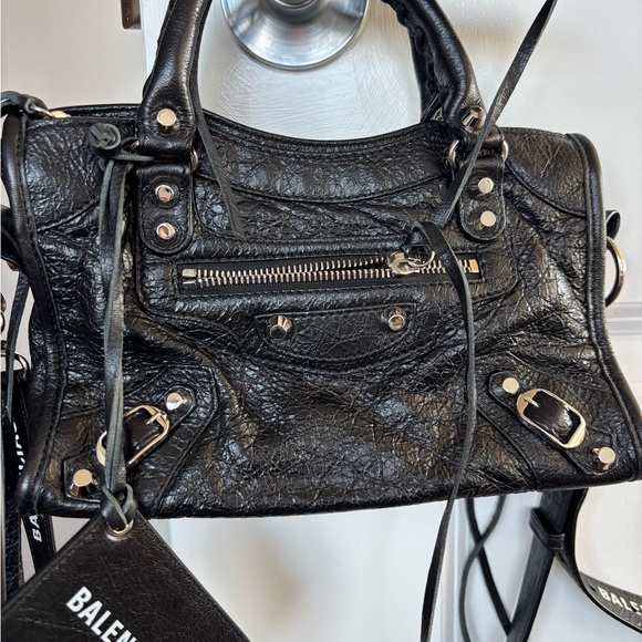 Balenciaga Black Textured Leather Satchel - Picture 1 of 12